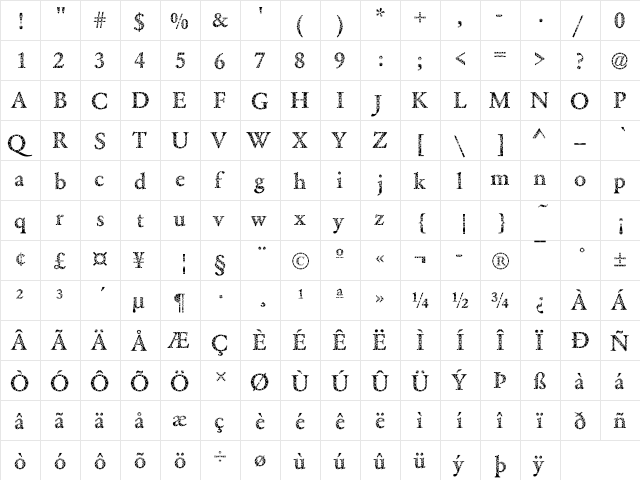 Garamond30 Becker Regular  glyph index