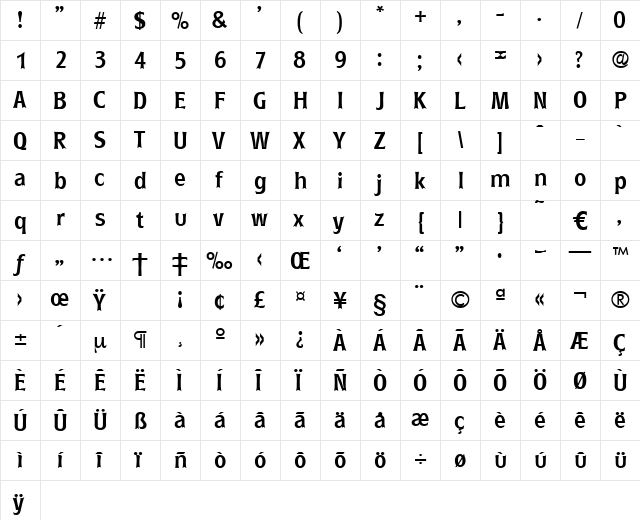 Roundest-Medium Regular  glyph index