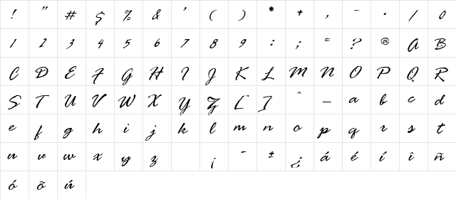 BrauerScriptRevised Regular  glyph index