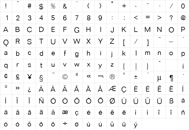 Folio ICG Light Regular  glyph index