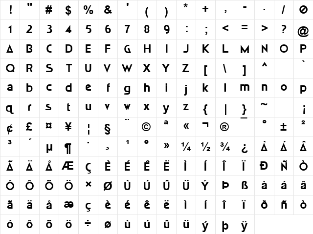 Alpha Centauri Regular  glyph index