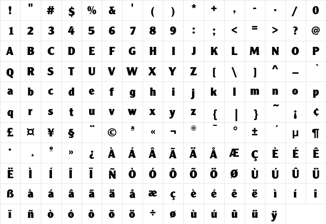 ClearfaceGothicEF-ExtraBold Regular  glyph index