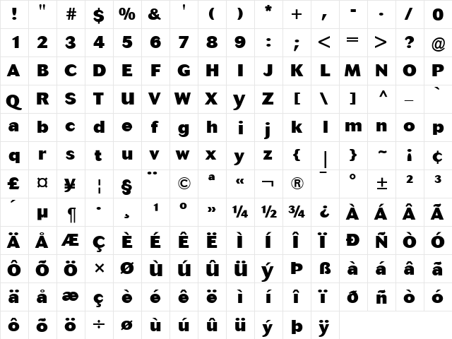 Cosmos Regular  glyph index