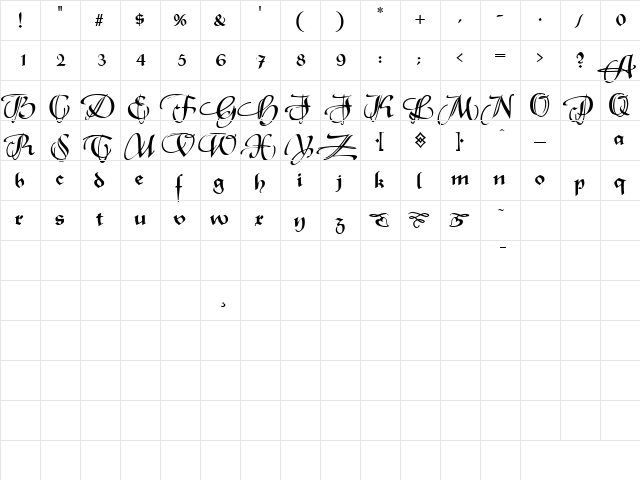 Rhapsodie Swash Caps Normal  glyph index
