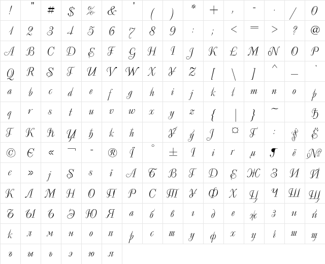 Decor Regular  glyph index