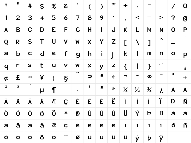Sensor-Extended Bold  glyph index