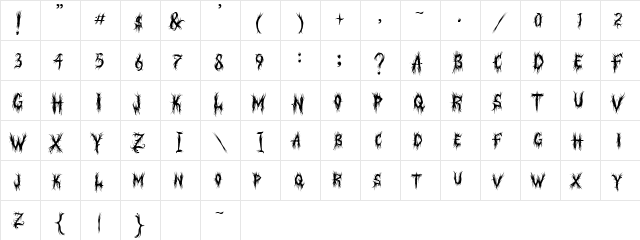 Judgement Territory Regular  glyph index