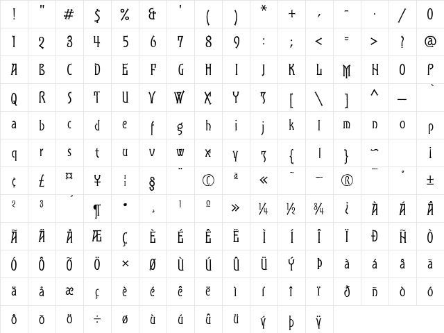 Stoned OldStyle Regular  glyph index