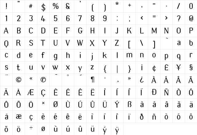 AES Regular  glyph index