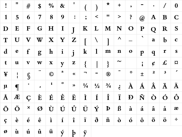 Bembo Book MT Pro Bold  glyph index