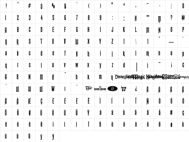 Ravenscroft Regular  glyph index