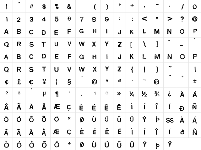 Carimbo Regular  glyph index