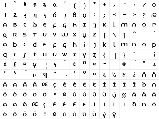 Letunical Bold  glyph index