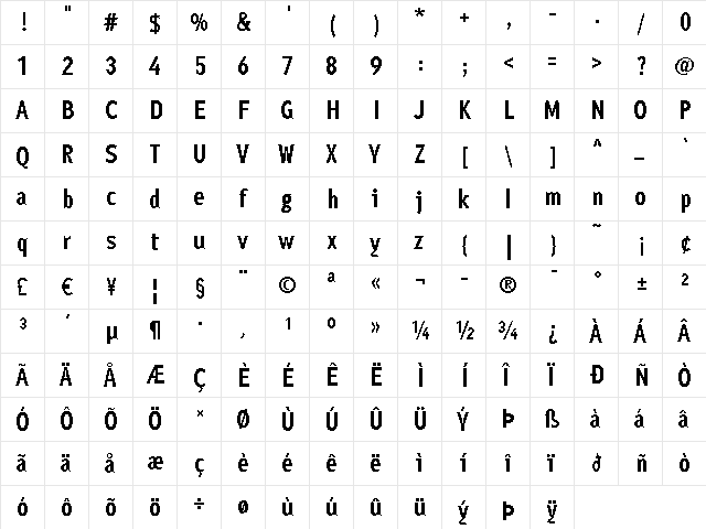 Ayumi Pro Bold  glyph index