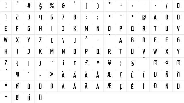 MD Dasher Regular  glyph index