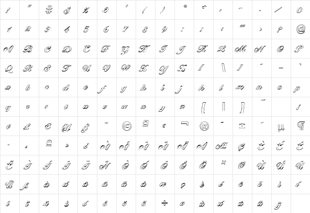 BallantinesOutline-Heavy Regular  glyph index