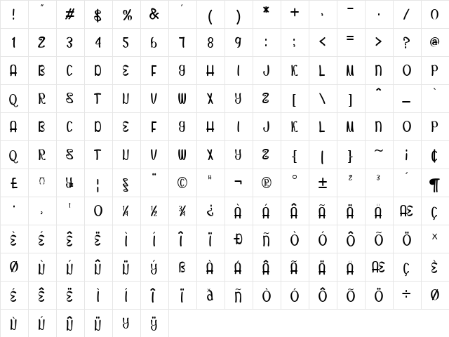 LOVE HONEY Regular  glyph index