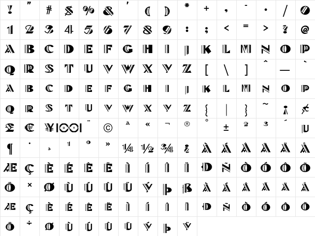Bete Noir NF Regular  glyph index