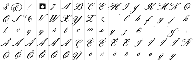 Sterling Script Alts Regular  glyph index