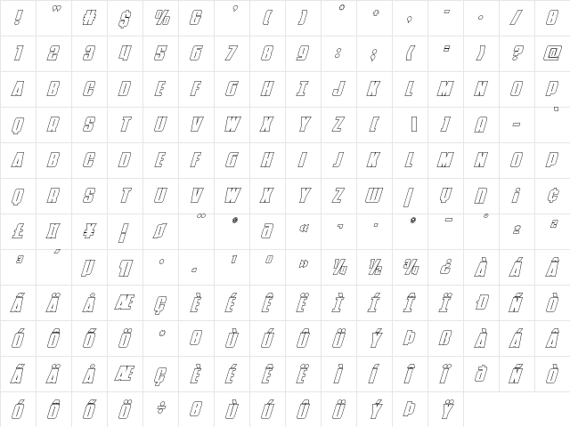 Punch Outline Super-Italic Regular  glyph index