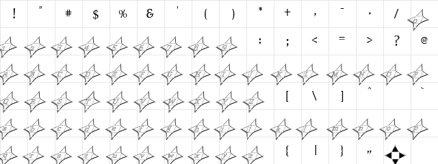 NinjaStarOutlineItalics Regular  glyph index