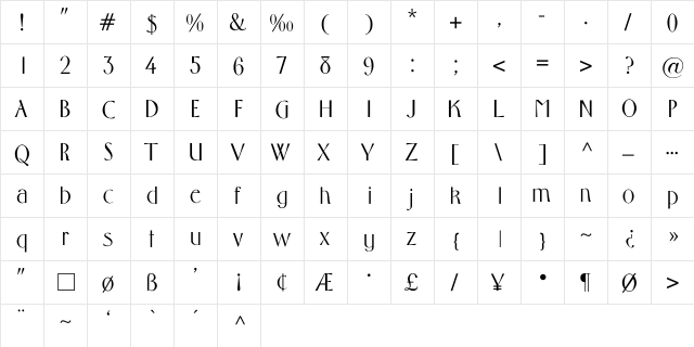 Middleton-Light Regular  glyph index