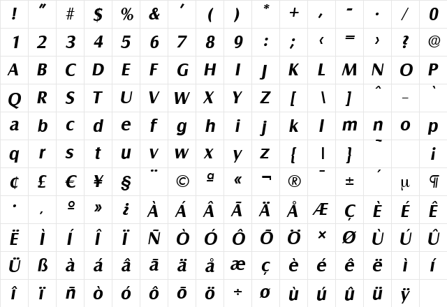 SalzburgSerial BoldItalic  glyph index