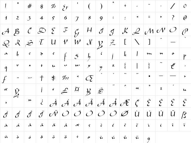 Shamar Regular  glyph index
