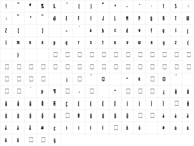 ModulaBlack Medium  glyph index