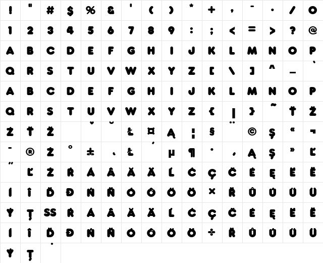 FrankfurterPEE Regular  glyph index