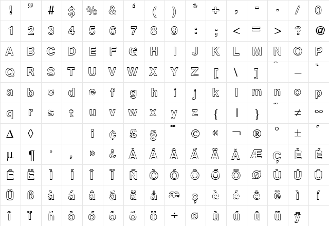 AtkinsOutlineMedium Regular  glyph index