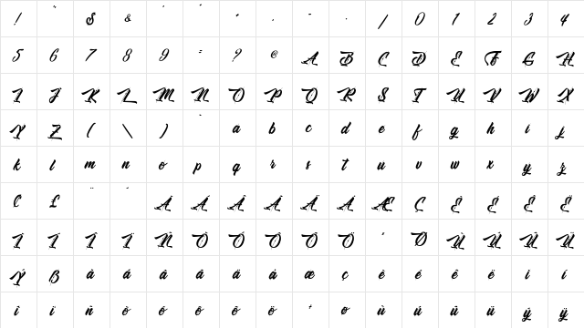 Ole Blizzard - Personal Use Regular  glyph index