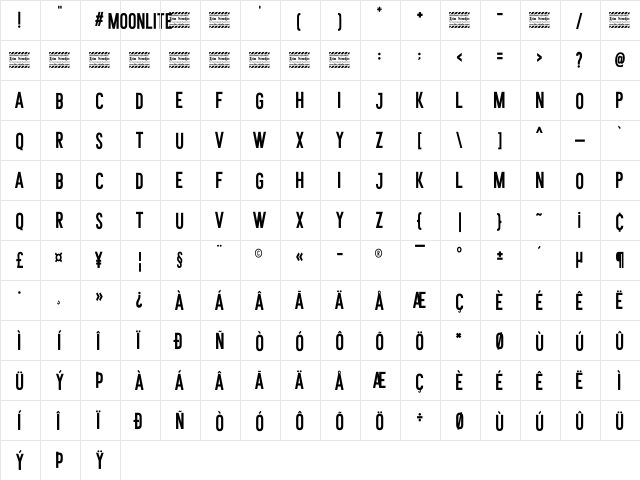 Moonlite Solid Personal Use Regular  glyph index