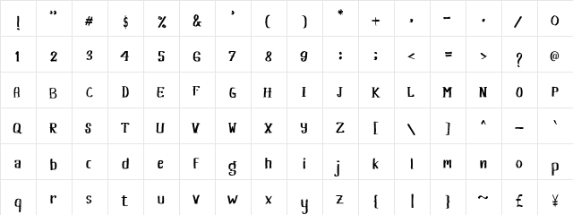 Khasanah Brush  glyph index