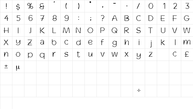 DinkoSSK Regular  glyph index