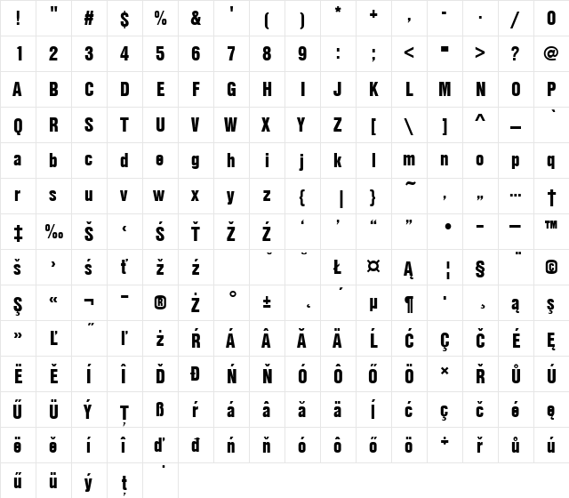 NimbuSanDEEBlaCon Regular  glyph index