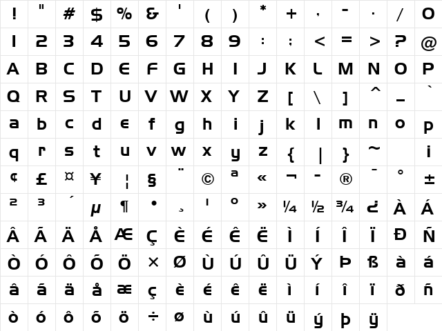 HandelGothic TL Regular  glyph index