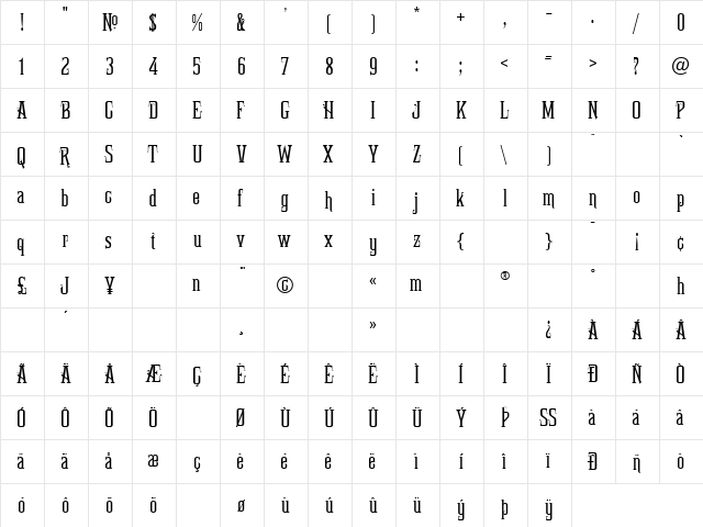 LHF Euphoria Regular  glyph index