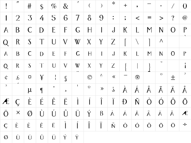 CadizSCapsSSK Regular  glyph index