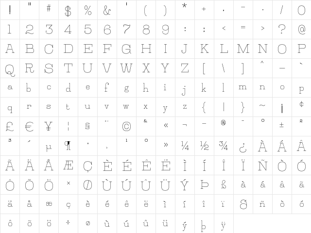 Jillsville Regular  glyph index
