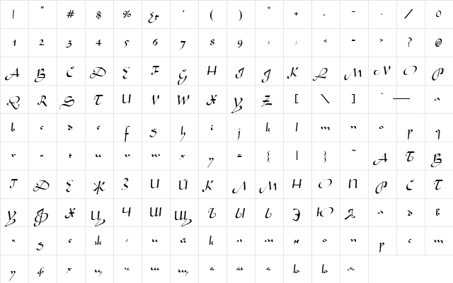 Arabian_ Cyrillic Regular  glyph index