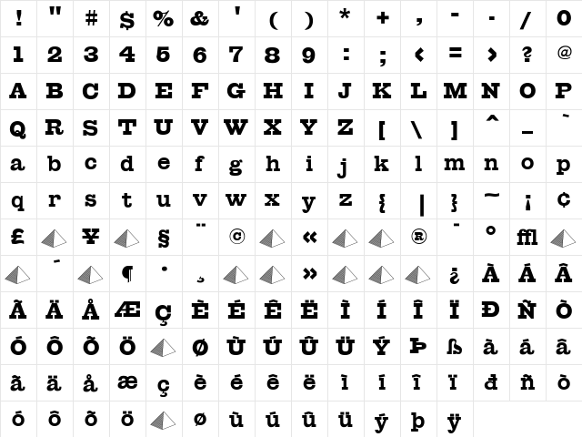 Giza Regular  glyph index