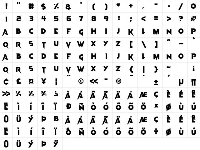 Vampire Wars Regular  glyph index