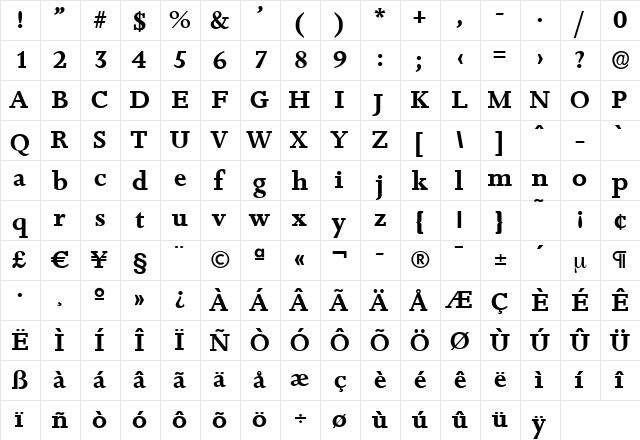 JessicaBecker Bold  glyph index