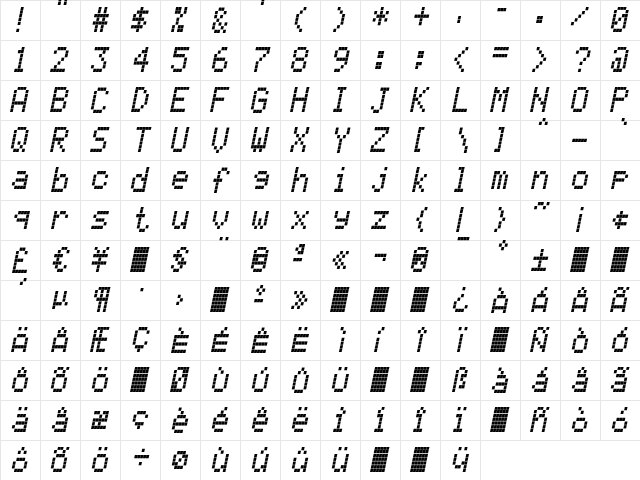 CallEight-Italic Regular  glyph index