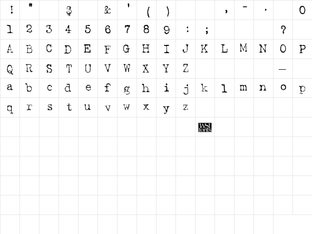 TypewriterRough Regular  glyph index