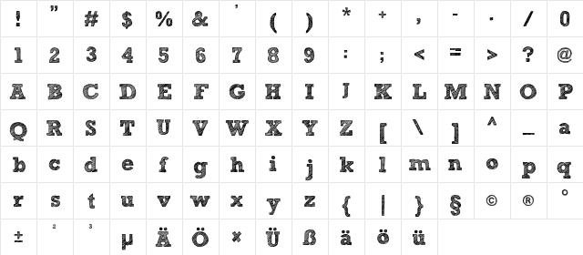 Sketch Rockwell Regular  glyph index
