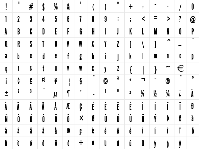 EngGothicThin Bold  glyph index