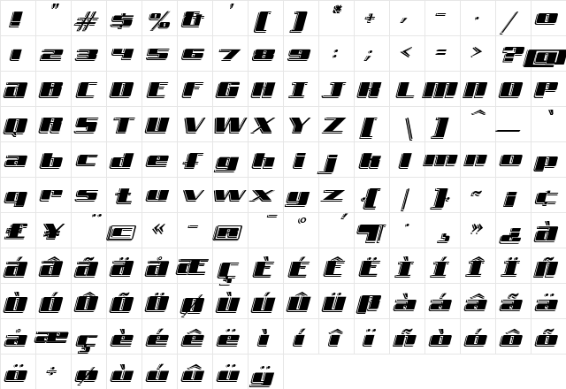 FreeLine Regular  glyph index