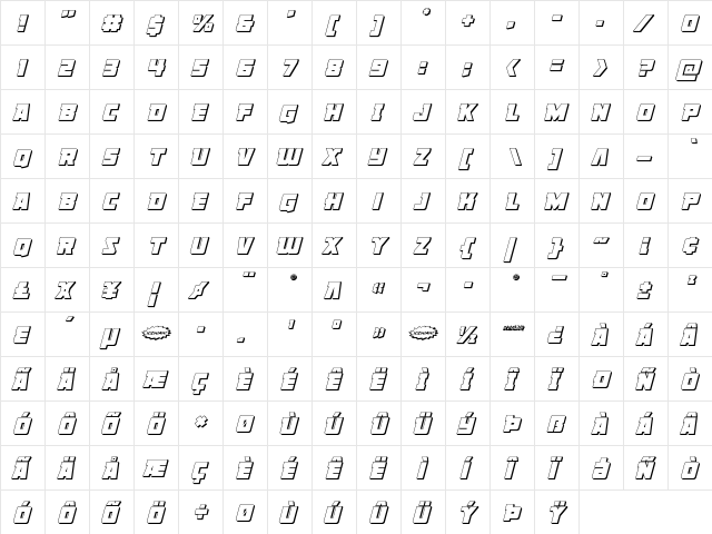 Liberty Legion 3D Italic Italic  glyph index